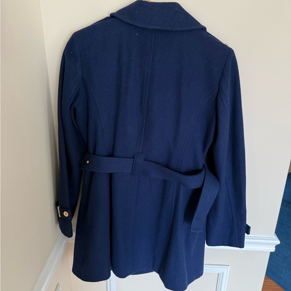 Women’s Michael Kors Asymmetrical Sapphire Wool Blend Winter Belted Trench Coat - Picture 3 of 12